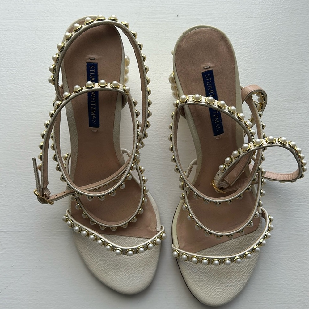 Stuart Weitzman Pearl White Strappy Sandal